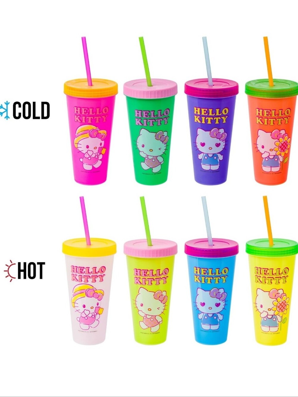 💕NIB Hello Kitty 4-Pack Color Changing Tumblers - Pink, Blue, Green, White✨️🎀